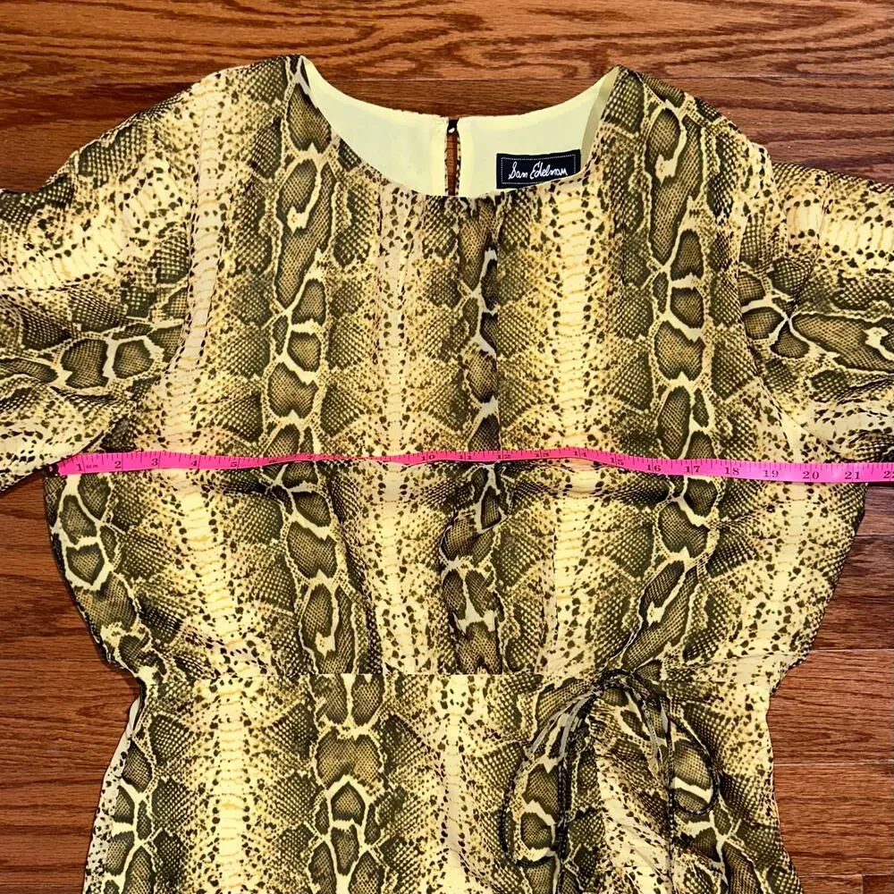 Sam Edelman Yellow Snake Ruched Short Puff Sleeve Dress Size 14